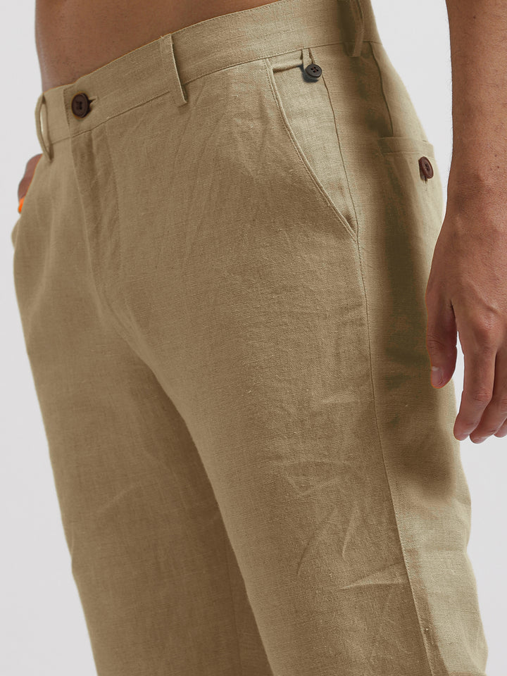 Ian Pure Linen Trousers - Cappuccino Beige