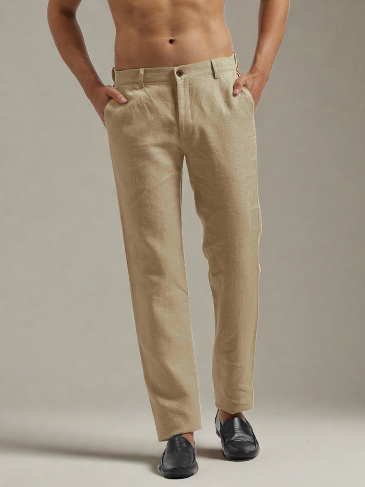 Ian Pure Linen Trousers - Cappuccino Beige