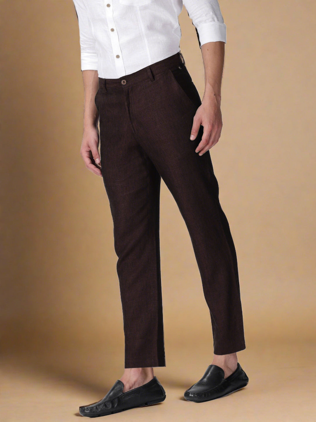 Ian Pure Linen Trousers - Cocoa Brown