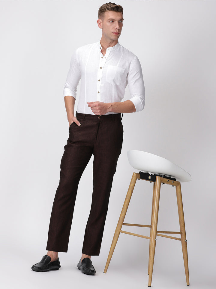 Ian Pure Linen Trousers - Cocoa Brown