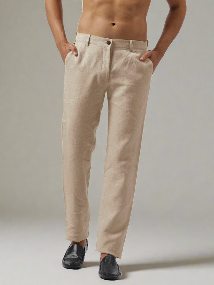 Ian Pure Linen Trousers - Light Beige