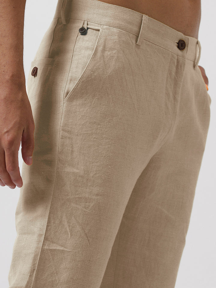 Ian Pure Linen Trousers - Light Beige