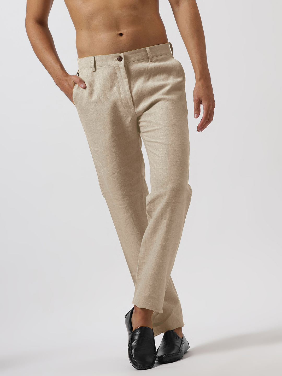 Ian Pure Linen Trousers - Light Beige