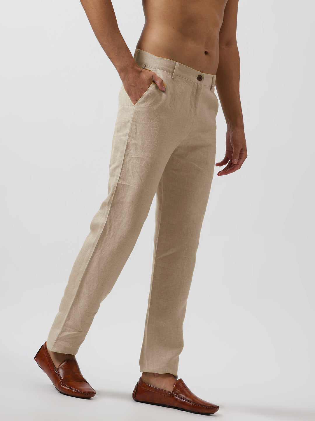 Ian Pure Linen Trousers - Light Beige