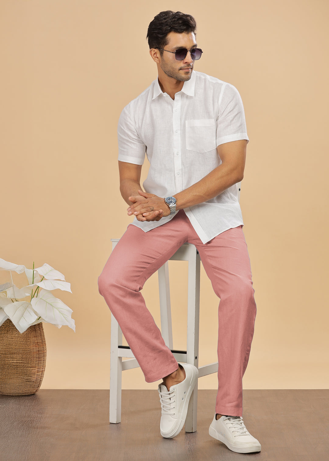 Ian Pure Linen Trousers - Rose Pink