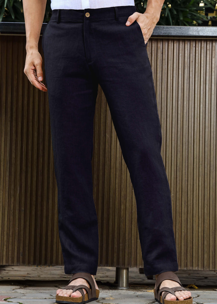 Ian Pure Linen Trousers - Regal Blue
