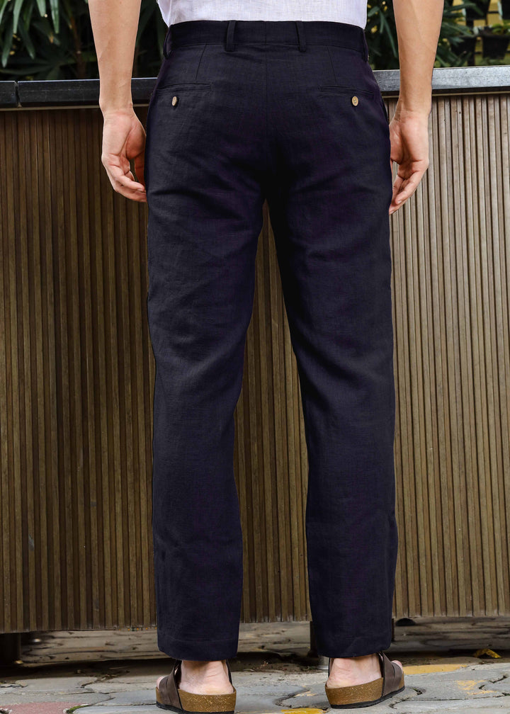 Ian Pure Linen Trousers - Regal Blue