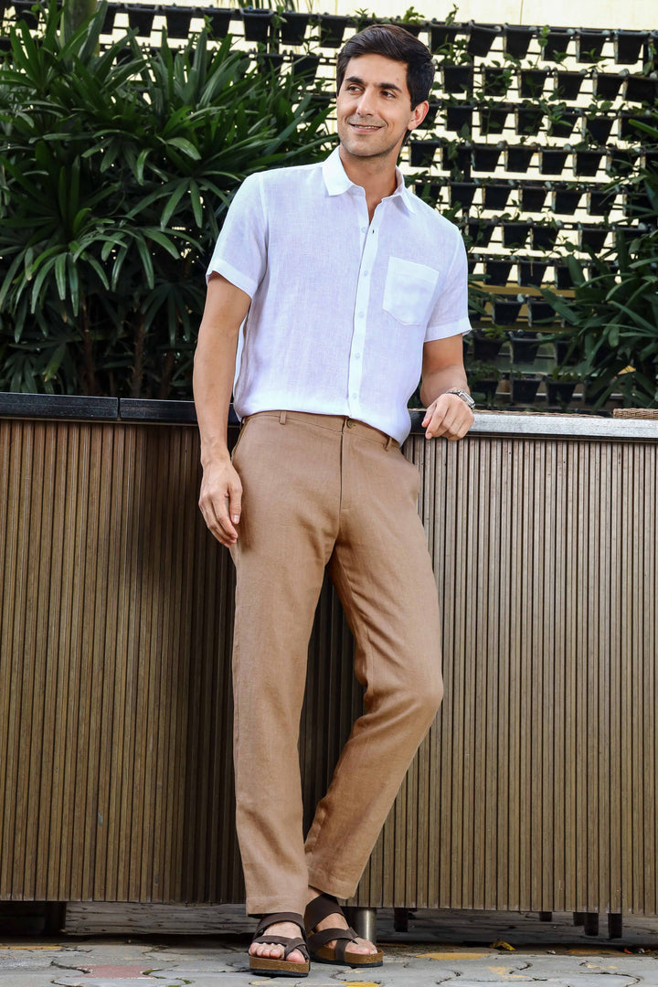 Ian Pure Linen Trousers - Light Hazelnut Brown (Factory Rescue)