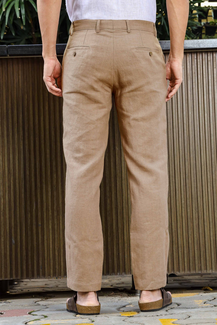 Ian Pure Linen Trousers - Light Hazelnut Brown (Factory Rescue)