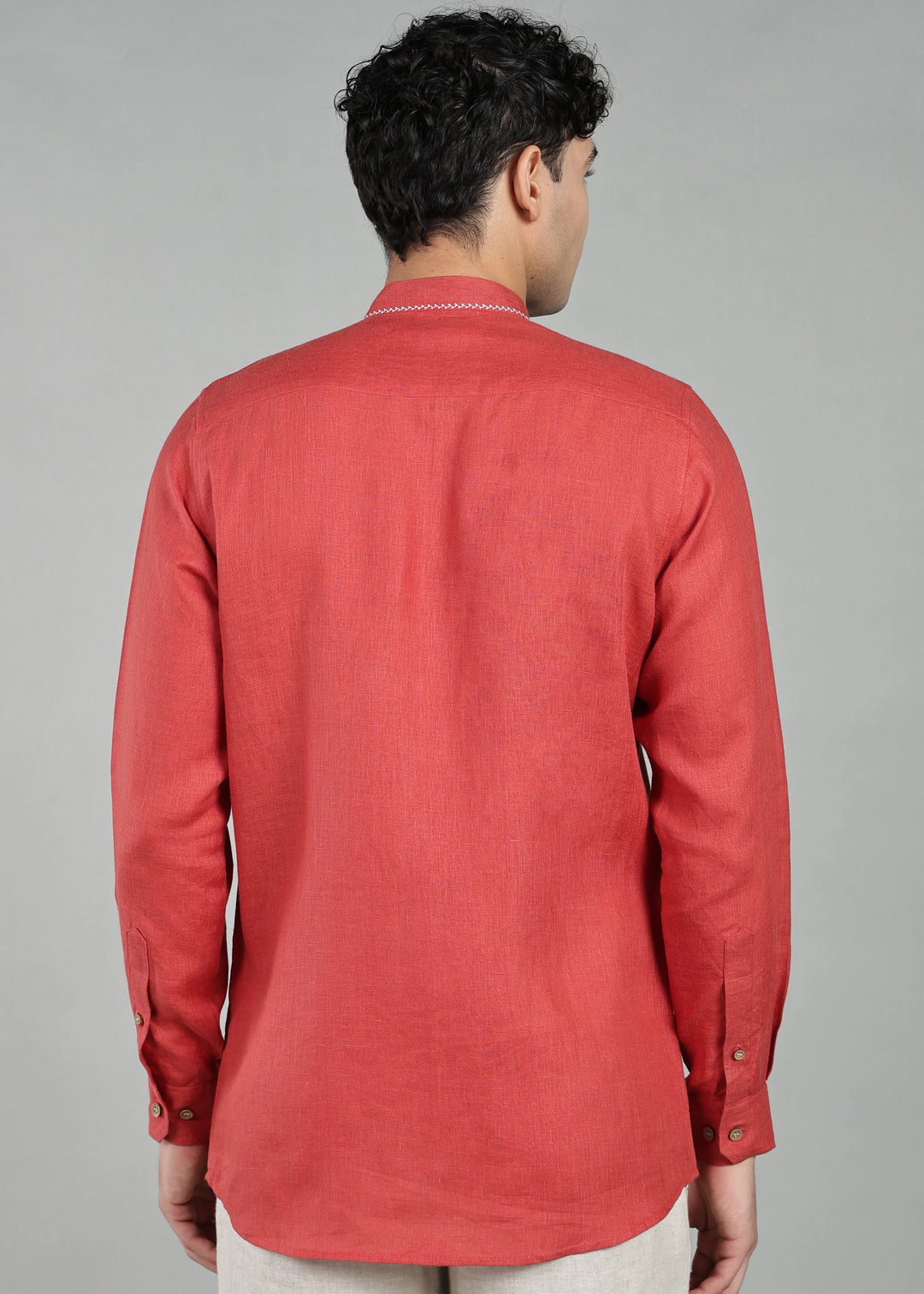 Oram - Pure Linen Full Sleeve Shirt - Terracotta Red
