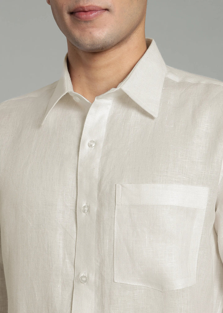 Victor - Pure Linen Full Sleeve Shirt With Box Pleat - Ecru
