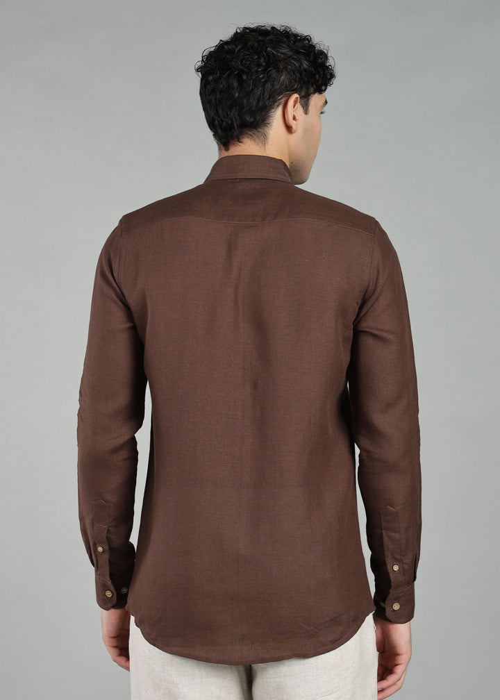 Grove - Full Sleeve Shirt with Hand Embroidered Concealed Placket - Coffee Brown