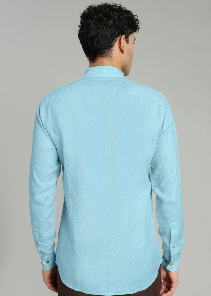 Harvey - Pure Linen Full Sleeve Shirt - Alaskan Blue