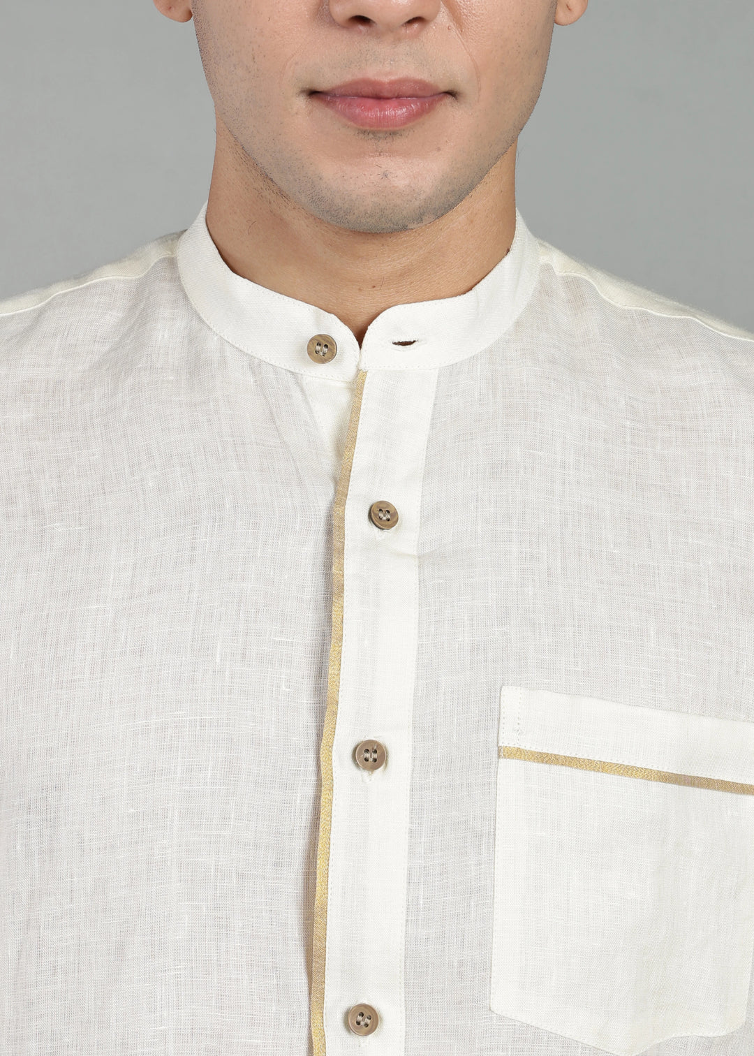 Kiran - Full Sleeve Shirt with Kasavu Inset Detail  - Creme White