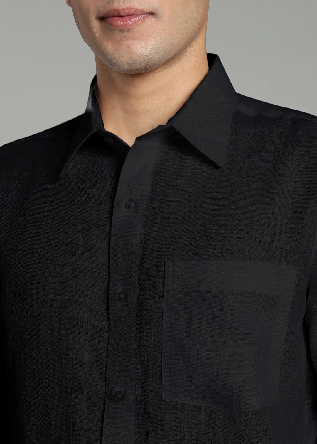 Victor - Pure Linen Full Sleeve Shirt With Box Pleat - Black