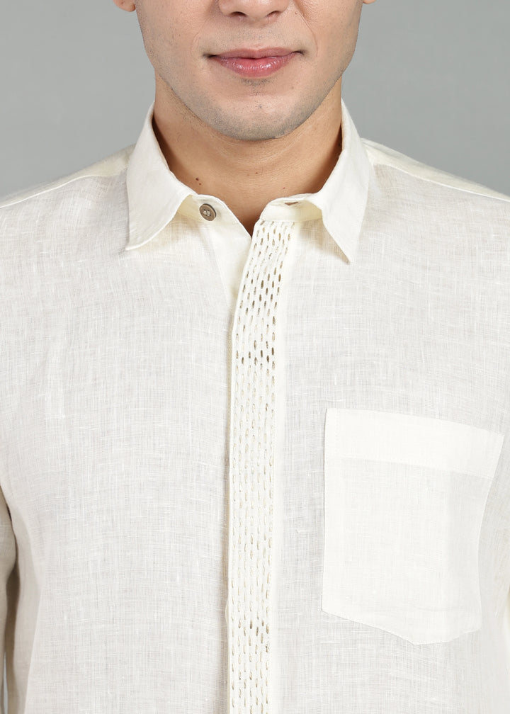 Grove - Full Sleeve Shirt with Hand Embroidered Concealed Placket - Creme White