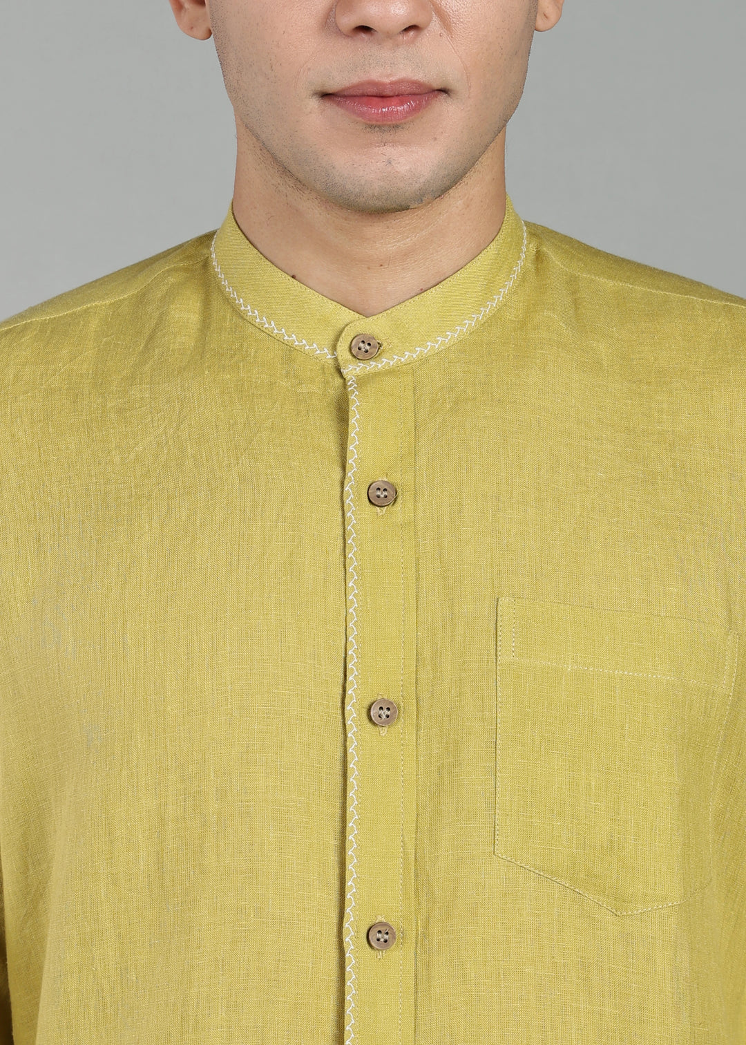 Oram - Pure Linen Full Sleeve Shirt - Seed Green