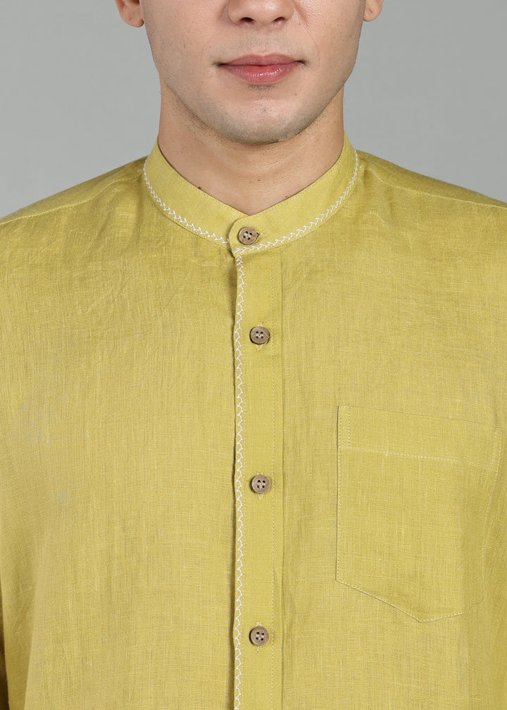 Oram - Pure Linen Full Sleeve Shirt - Seed Green