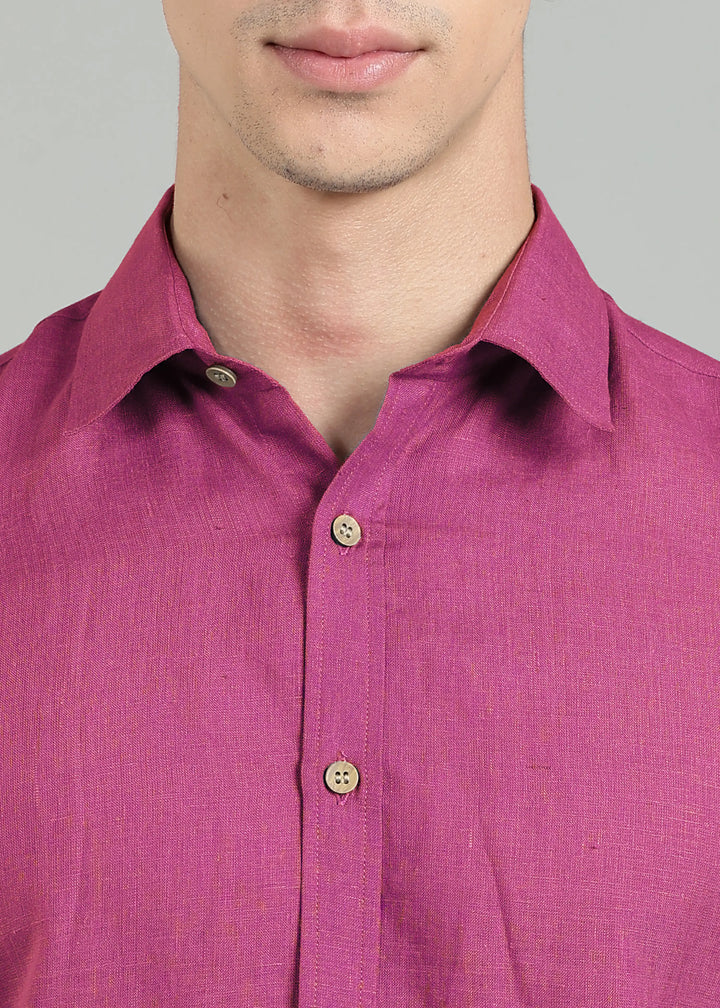 Ron - Pure Linen Full Sleeve Shirt - Raspberry Pink