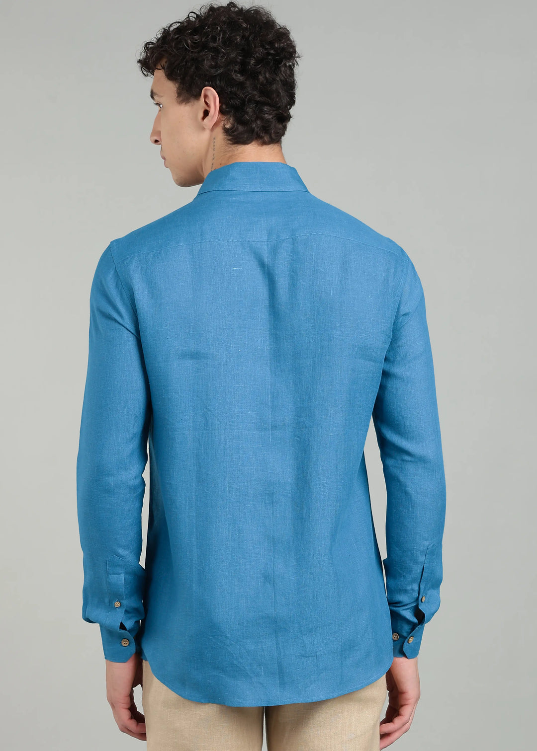 Ron - Pure Linen Full Sleeve Shirt - Swedish Blue