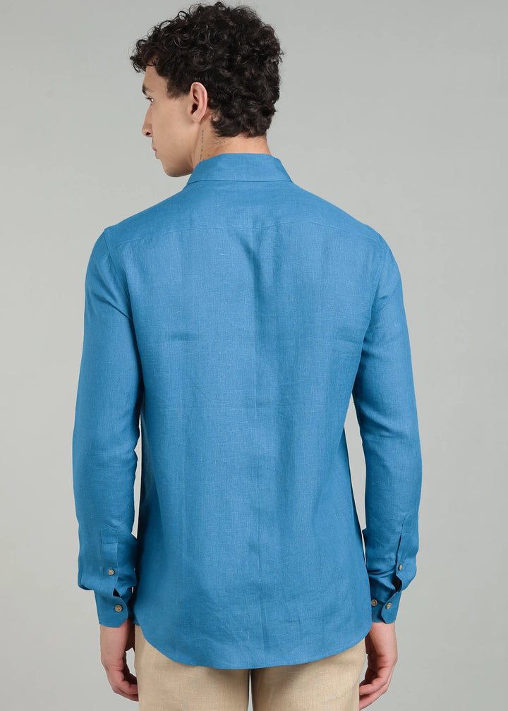 Ron - Pure Linen Full Sleeve Shirt - Swedish Blue