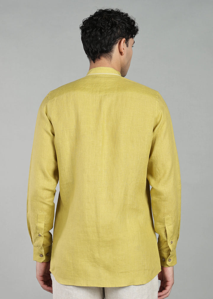 Oram - Pure Linen Full Sleeve Shirt - Seed Green