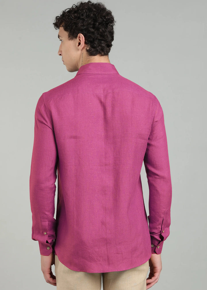 Ron - Pure Linen Full Sleeve Shirt - Raspberry Pink