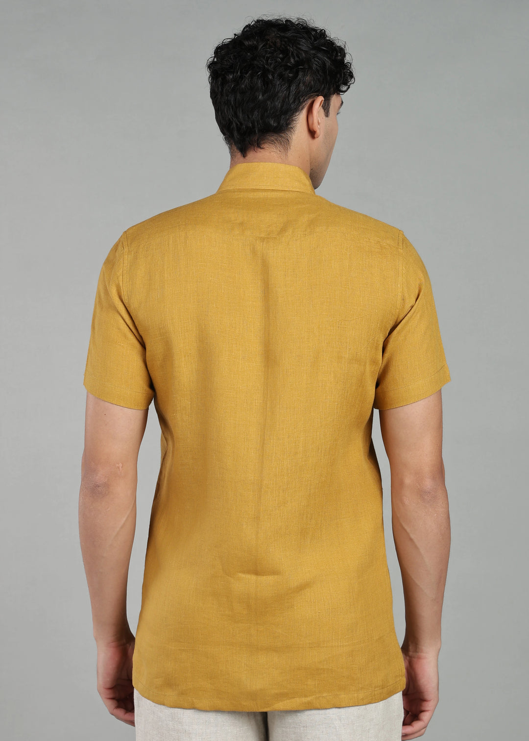 Touch Me Not - Pure Linen Half Sleeve Hand Embroidered Shirt - Sienna Brown