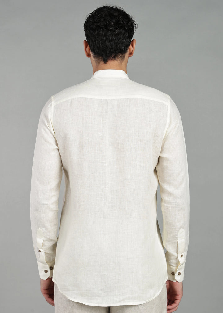 Kiran - Full Sleeve Shirt with Kasavu Inset Detail  - Creme White
