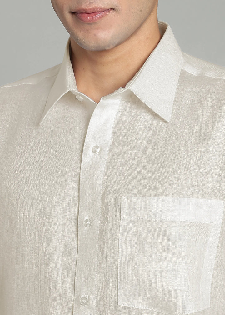 Victor - Pure Linen Full Sleeve Shirt With Box Pleat - Ecru