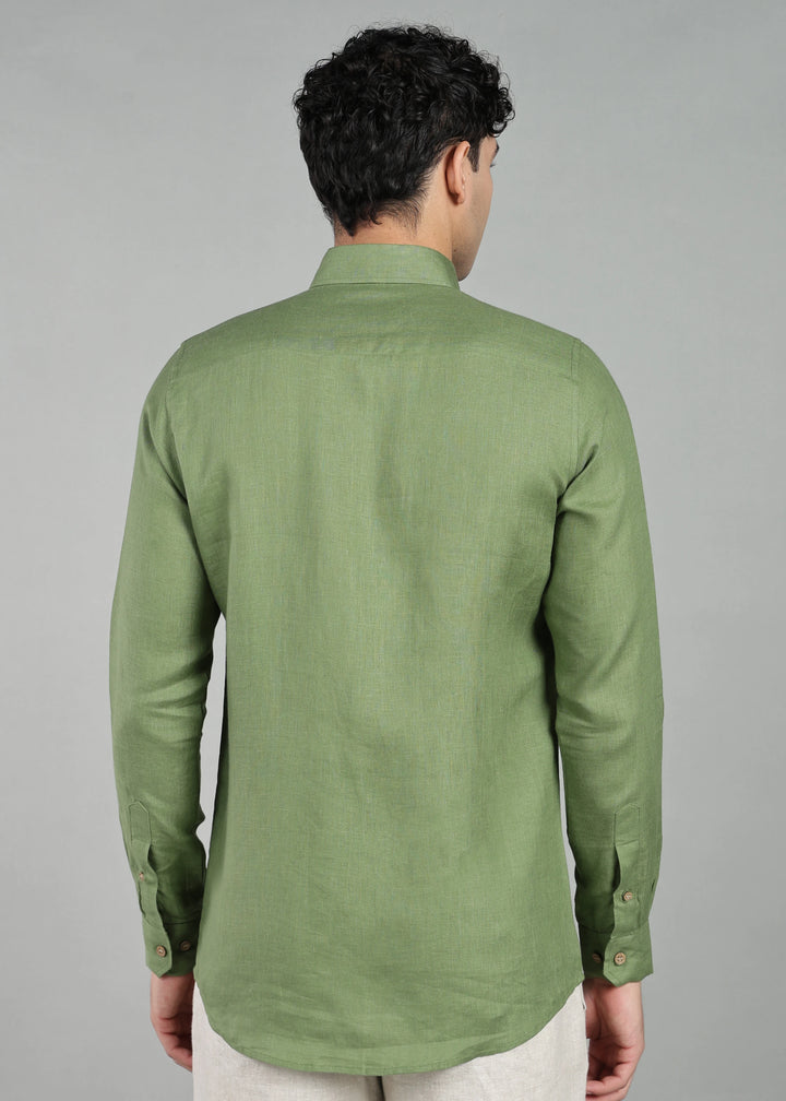 Grove - Full Sleeve Shirt with Hand Embroidered Concealed Placket - Cossack Green