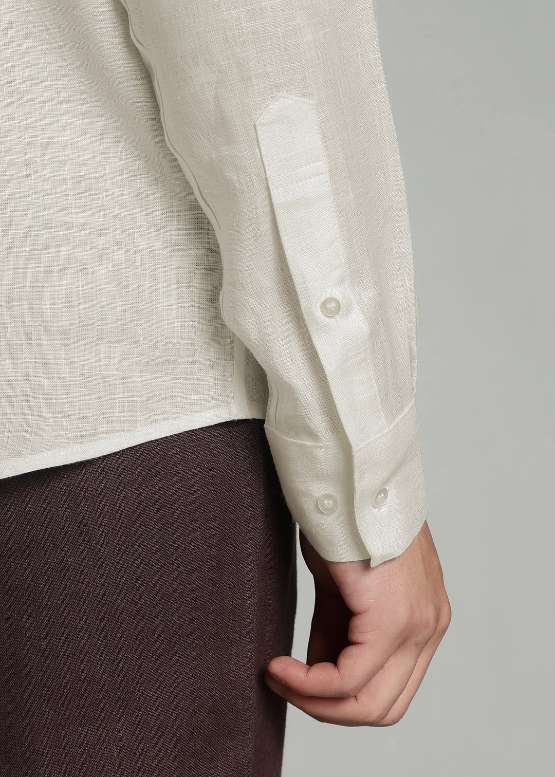 Victor - Pure Linen Full Sleeve Shirt With Box Pleat - Ecru