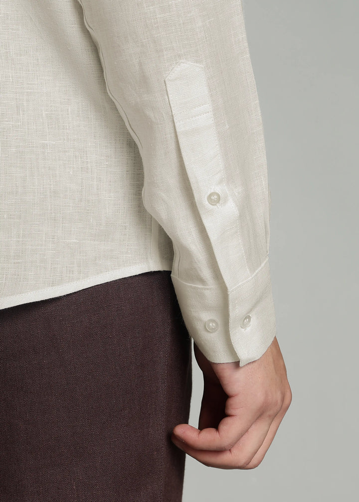 Victor - Pure Linen Full Sleeve Shirt With Box Pleat - Ecru