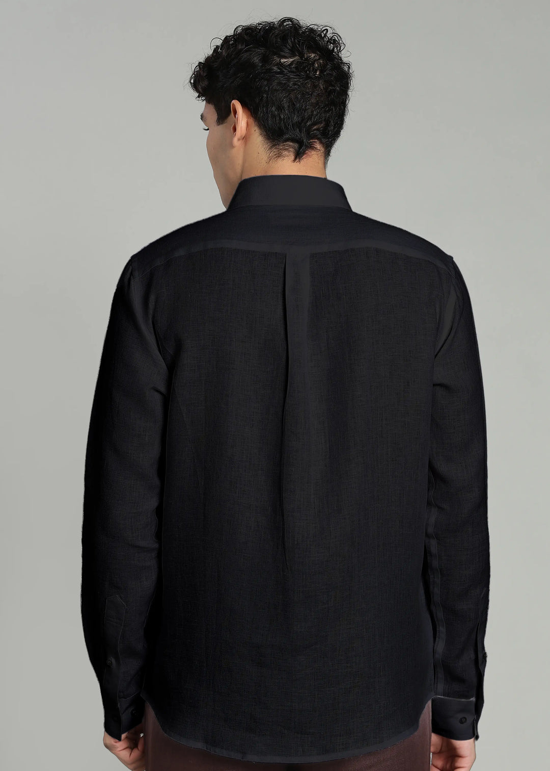 Victor - Pure Linen Full Sleeve Shirt With Box Pleat - Black