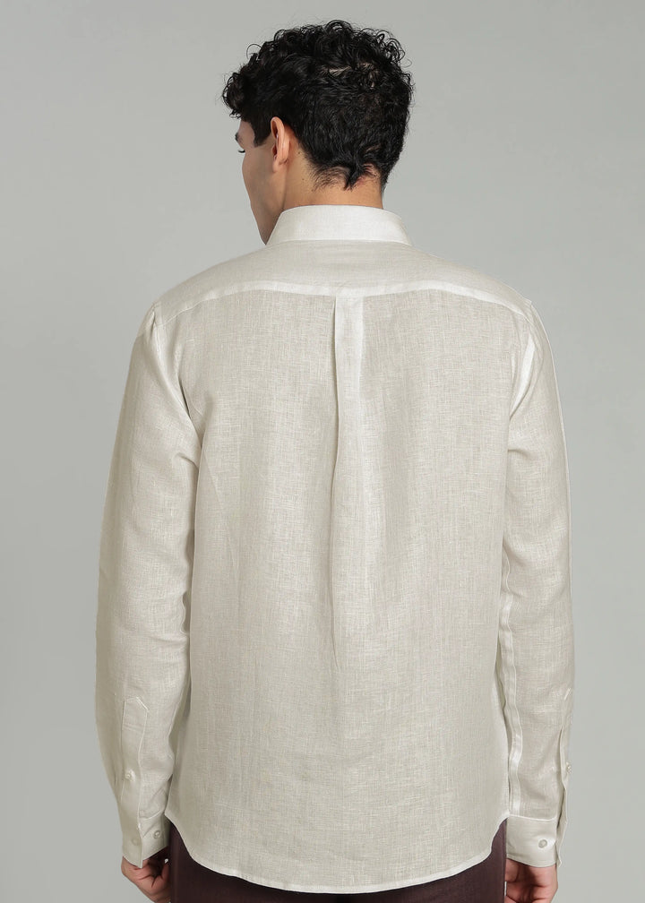 Victor - Pure Linen Full Sleeve Shirt With Box Pleat - Ecru
