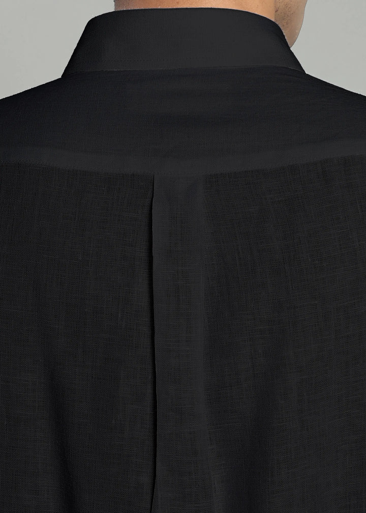 Victor - Pure Linen Full Sleeve Shirt With Box Pleat - Black