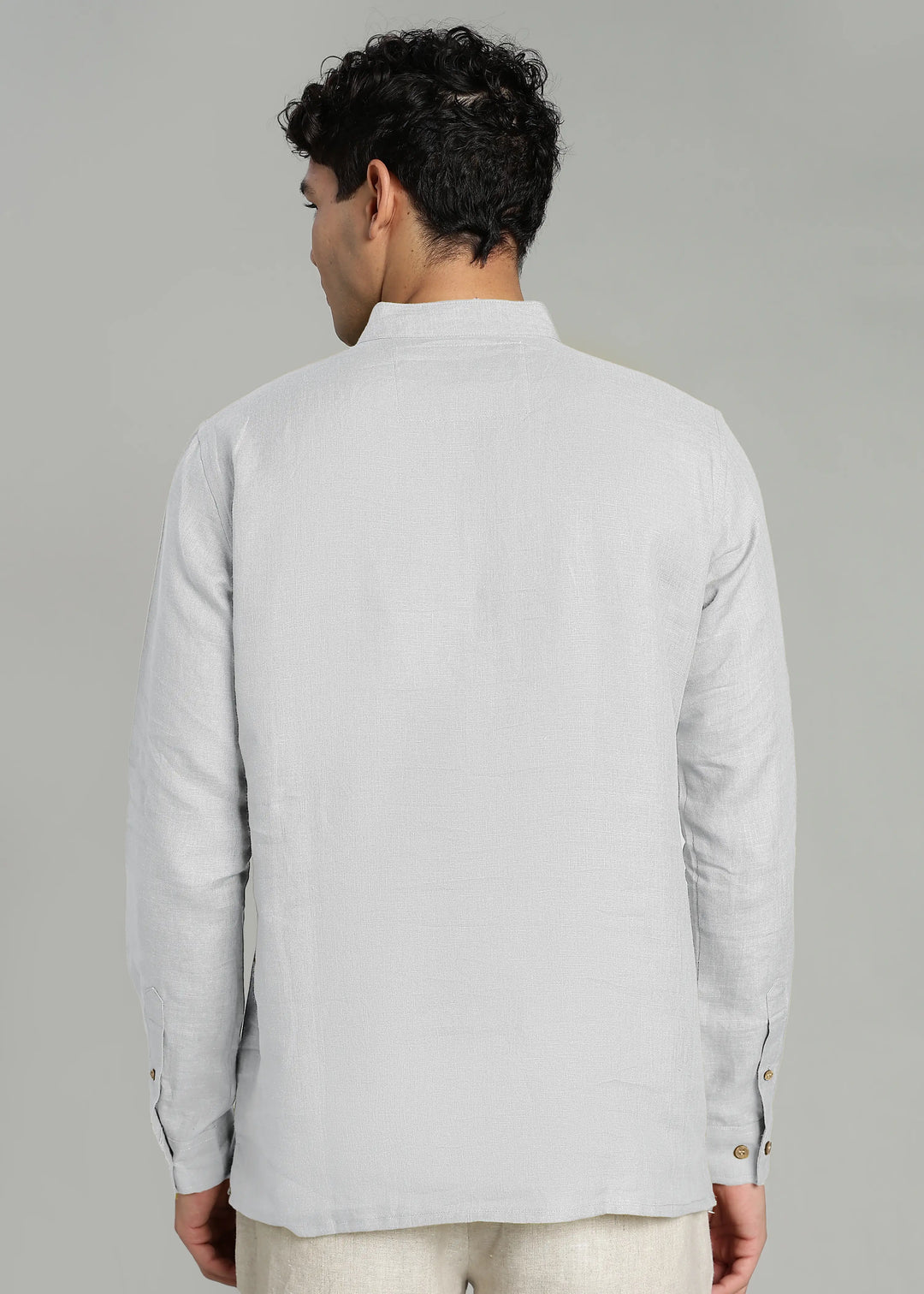 Samir - Pure Linen Full Sleeve Short Kurta Shirt with Cuff - White