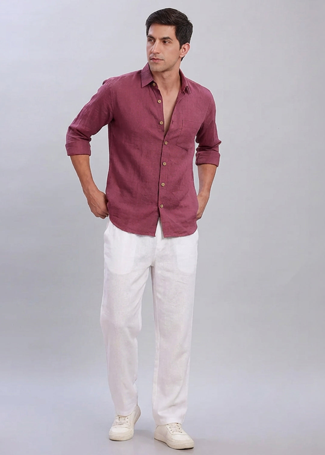 Twilight Linen Set - Harvey Full Sleeve Shirt Twilight Purple and Breeze Trousers White