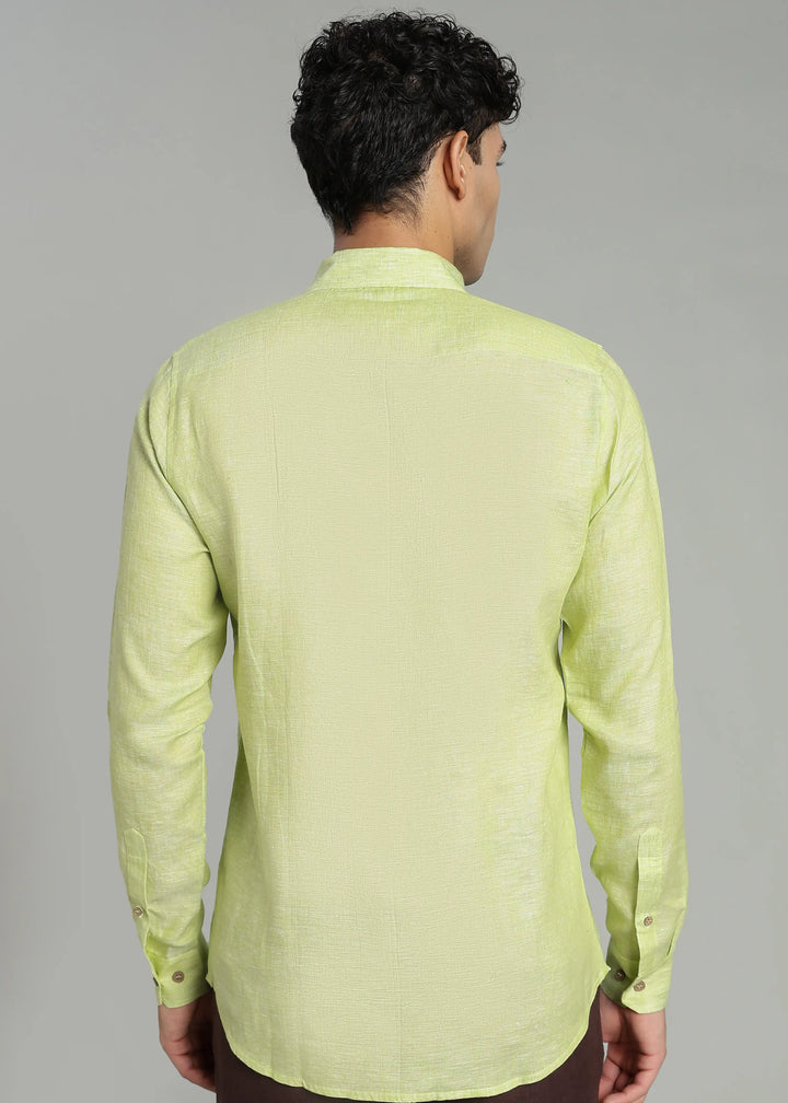 Harvey - Pure Linen Full Sleeve Shirt - Light Green Chambray