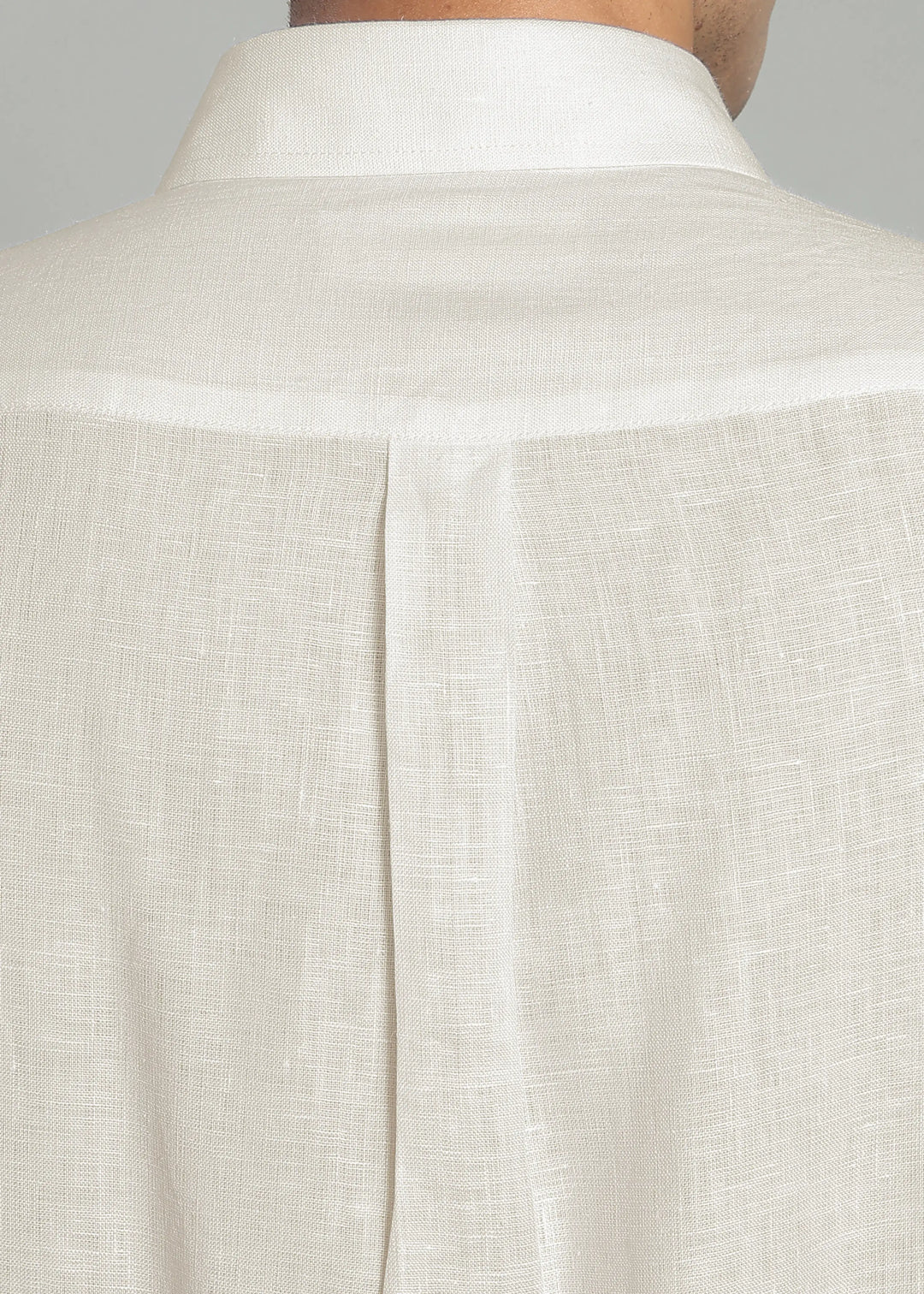 Victor - Pure Linen Full Sleeve Shirt With Box Pleat - Ecru