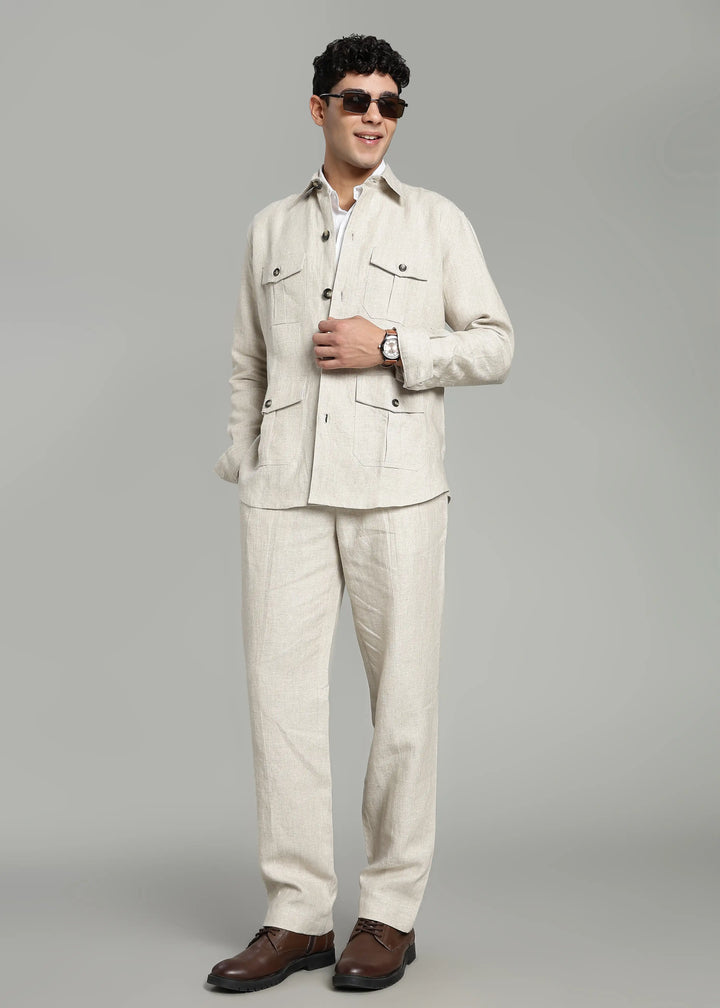 Leonard - Pure Linen Utility Shacket - Ecru