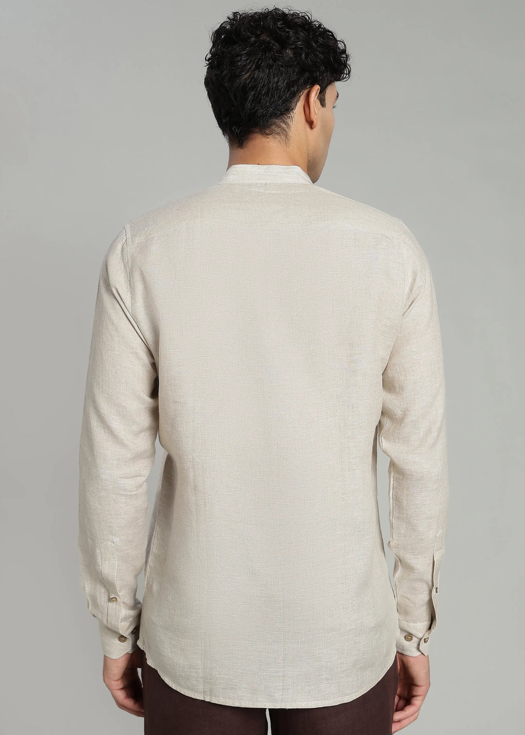 Ronan - Pure Linen Mandarin Collar Full Sleeve Shirt - Ecru