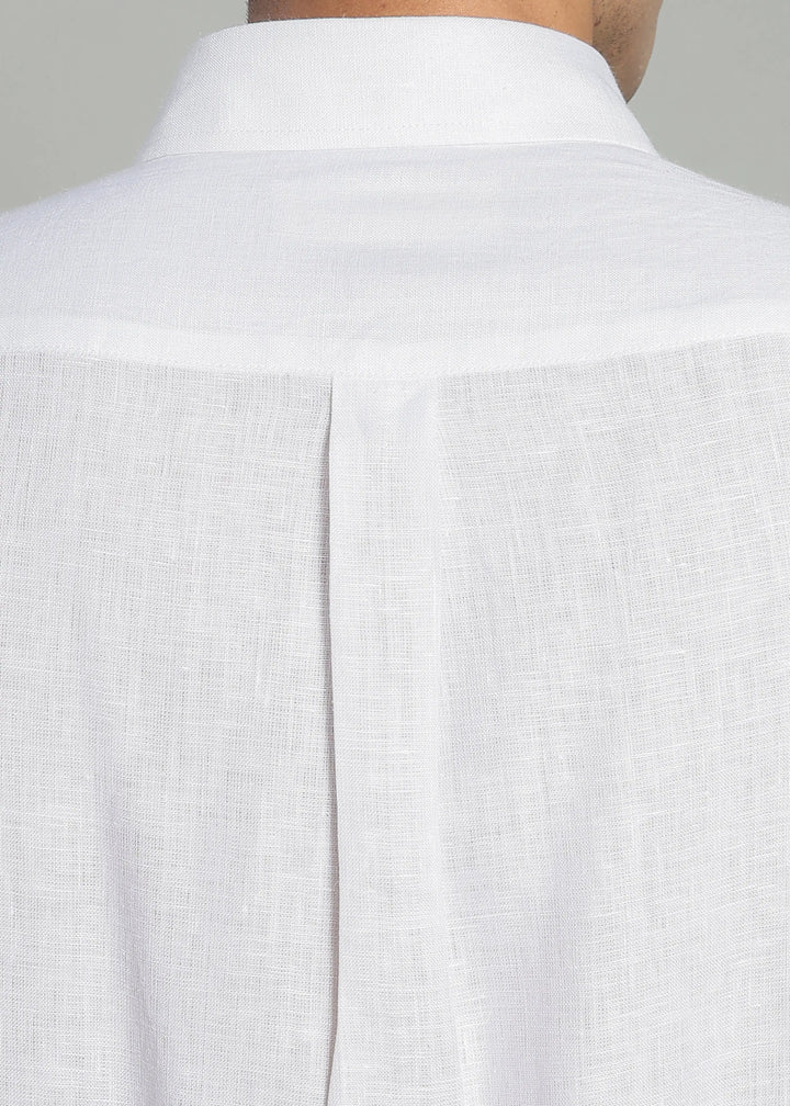 Victor - Pure Linen Full Sleeve Shirt With Box Pleat - White