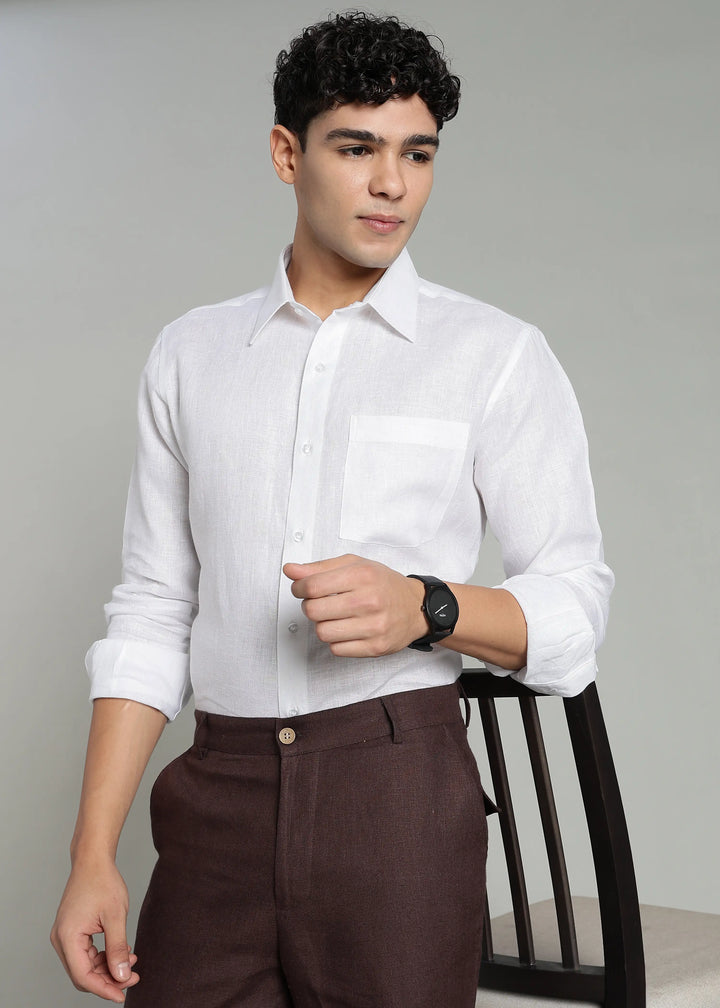 Victor - Pure Linen Full Sleeve Shirt With Box Pleat - White