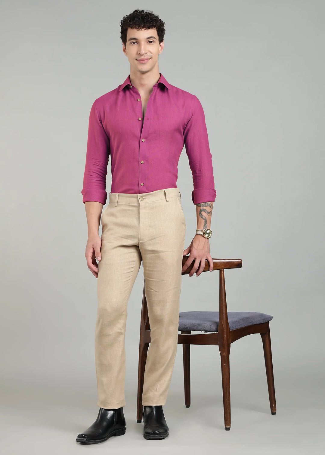 Ron - Pure Linen Full Sleeve Shirt - Raspberry Pink