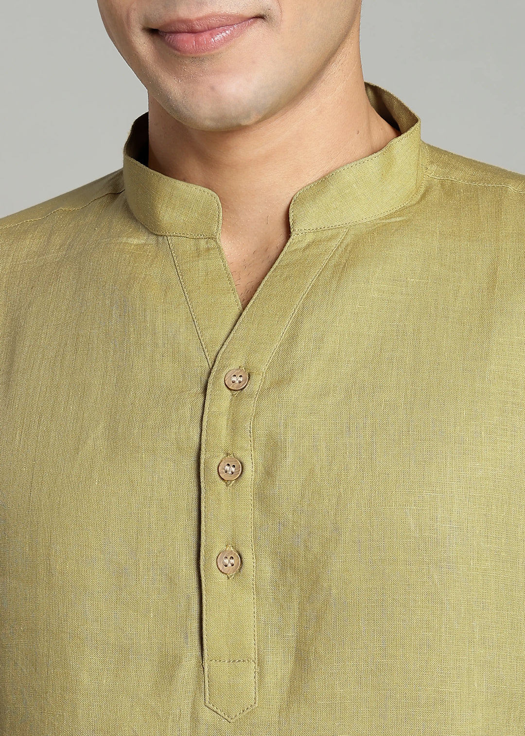 Zaeden - Pure Linen V Neck Full Sleeve Short Kurta Shirt - Sunburst Yellow