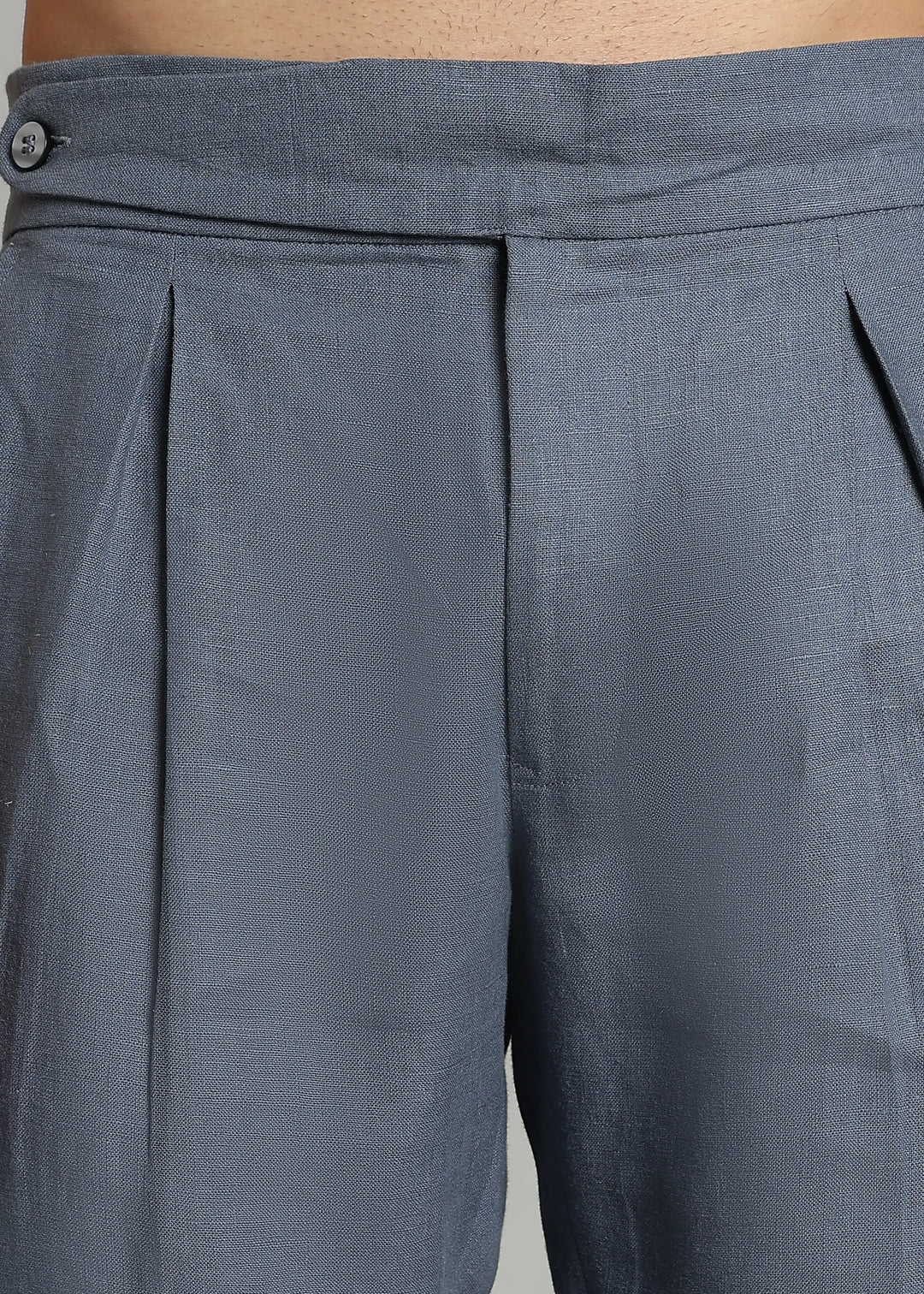 Hudson - Pure Linen Pleated Shorts With Stylized Waistband - Blue Grey