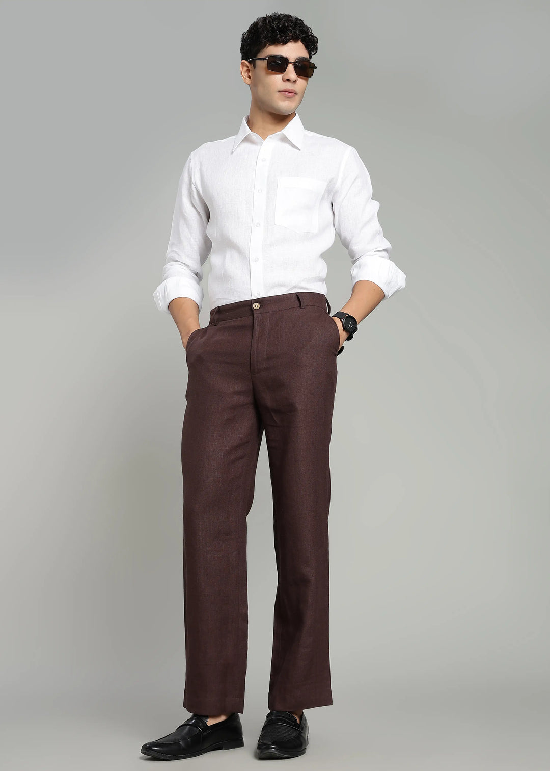 Ray - Pure Linen Trousers - Cocoa Brown