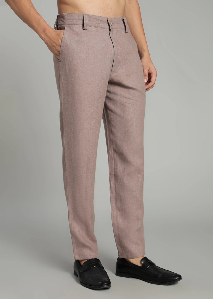 Scott - Pure Linen Back Elasticated Pants - Muted Brown