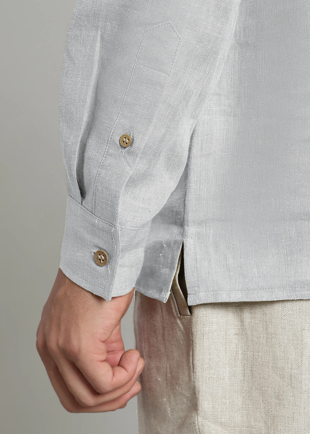 Samir - Pure Linen Full Sleeve Short Kurta Shirt with Cuff - White